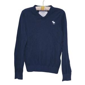 VTG Abercrombie & Fitch Mens Y2K Cashmere Wool V Neck Moose Logo Sweater M Navy